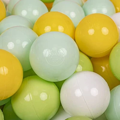 Immagine di KiddyMoon 700 Palline/7Cm Palline Morbide Colorate Per Piscina Bambini Fatto In EU, Bianco/Menta/Verde Chiaro/Giallo