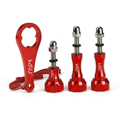 Immagine di HSU Set di viti a testa zigrinata in alluminio + chiave per GoPro Hero 11/10/9/8/7/6/5/4/3+/3/GoPro Max (rosso, 3 pezzi)