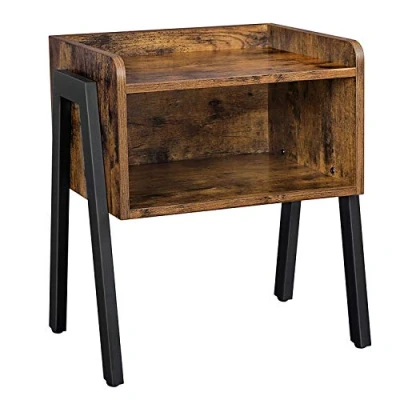 Immagine di VASAGLE tavolino ausiliario, Comodino, Tavolo Laterale, impilabile, con Scomparto Anteriore Aperto, Telaio Metallico Robusto, Facile da Montare, Marrone Rustico e Nero LET54X