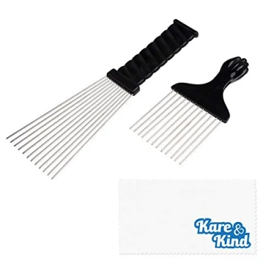 Immagine di Kare &amp; Kind 2 Pettini per Capelli Afro in Metallo Uomo e Donna Manico a Presa Facile Acconciatura di Ogni Tipo