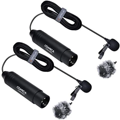 Immagine di microfono Lavalier XLR Mini, a condensatore omnidirezionale Comica CVM V02O con 3 pin, Lav per camcorder mixer e registratore Zoom H4n H5 H6 Tascam DR40 DR100 (5.9ft)(2 Pack)