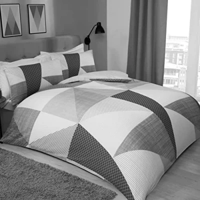 Immagine di Sleepdown Splice Set copripiumino con federe per letto matrimoniale, motivo geometrico, colore: nero, bianco, morbido, facile da pulire, 1 pezzo 260 cm x 220