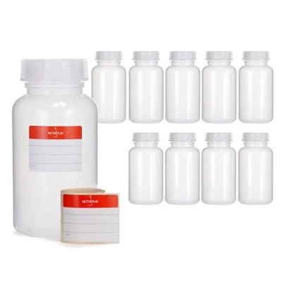 Immagine di 10x flaconi a collo largo da 500 ml in LDPE con chiusura vite, vuoti per prodotti chimici, laboratorio coperchio come contenitore, la cucina, o hobby