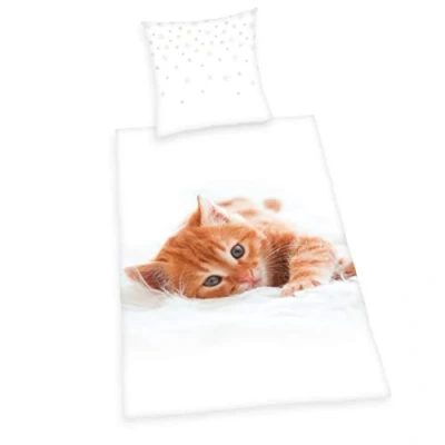 Immagine di Herding Young Collection gatti Set di Copripiumino singolo e federa, Cotone, bianco, 135 x 200 cm