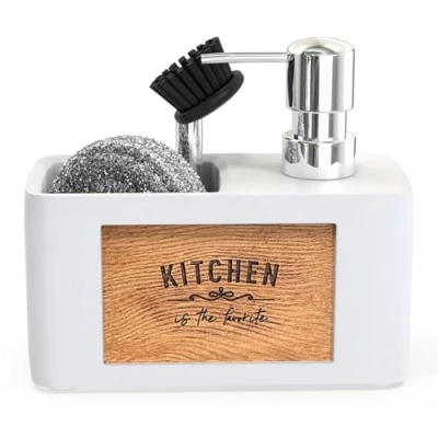 Immagine di CHILL HOUSE Porta Sapone Cucina Bianco Dispenser con Spugna Dosatore Detersivo Piatti Soap Portasapone Liquido