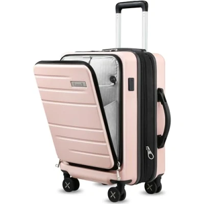 Immagine di LUGGEX Handgepäck Koffer Hartschale aus PC mit Laptopfach Reisekoffer Ladungshafen Erweiterbar, 4 Rollen, TSA, 55 cm, Schwarz