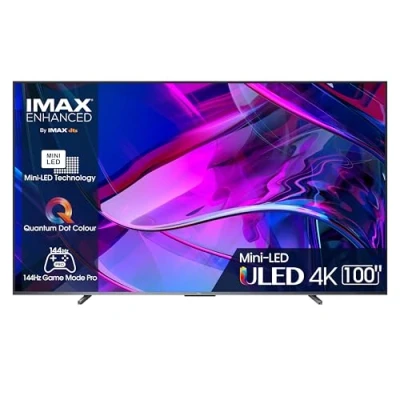 Immagine di Hisense TV 100&quot; Mini LED 4K 100U7KQ, Smart VIDAA U7, Dolby Vision IQ, HDR 10+ Adaptive, 144Hz Game Mode PRO, Alexa Built in, Voice, Tuner DVB T2/S2 HEVC 10, lativù