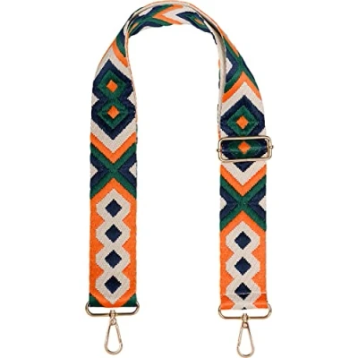 Immagine di styleBREAKER borse tracolla regolabile con motivo etno colorato, per borsa di cambio, moschettone, unisex 02013024, colore:Verde scuro arancio blu