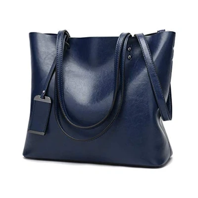 Immagine di Coolives Secchiello Borsa Tote con Tracolla da Donna Borse a spalla Verticale in Pelle PU per Signora Blu scuro