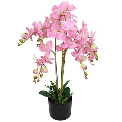 Immagine di vidaXL Orchidea Artificiale con Vaso 75 cm Rosa Piante Finte Fiori Arredo Casa