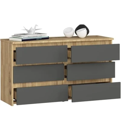 Immagine di BDW Cassettiera con 6 Cassetti 100cm di Larghezza, 57cm Altezza Mobile, Credenza, Multiuso, Scarpiera, Classificatore Soggiorno, Camera da Letto, Corridoio Rovere Artisan/Grigio