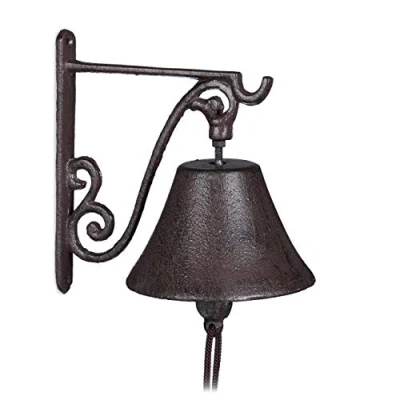 Immagine di Relaxdays 2X Campana per Porta in Ghisa Antica, Stile Rustico, a Parete da Ingresso, Deco Giardino, Resistente, Marrone
