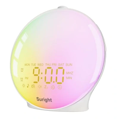 Immagine di Sveglia All&#039;Alba Wake Up Light,Sveglia Con Luce,Simulazione Alba Tramonto,Radio Sveglia,15 Suoni Natura, 2 Allarmi,Snooze, 18 Luce Colorata, 20 Luminosità Lampada Da Comodino Bambini