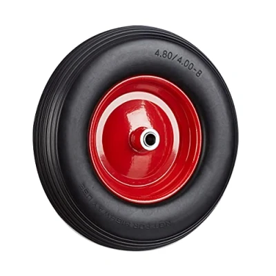 Immagine di Relaxdays 2X Ruota per Carriola 4.80 4.00 8 in Gomma Piena Cerchione di Acciaio, Antipanne, Carico Max 100 kg, Nero Rosso