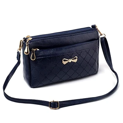 Immagine di FULEI borse a tracolla da donna piccole quadrate in morbida pelle PU eleganti decorazioni farfalla, Blu, Small