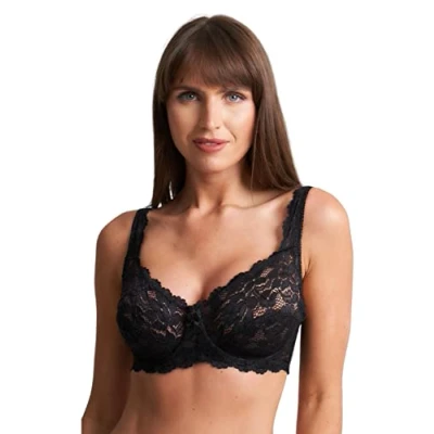 Immagine di ShopMCR Reggiseno da donna a coppa piena in pizzo con ferretto, morbida, copertura completa, non imbottito, push up, Nero , 5C