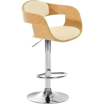 Immagine di CLP Sgabello Rétro Kingston Con Braccioli I Bar Girevole In Similpelle E Legno Alto Regolabile 63 77 CM, Colore:natura/crema