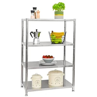 Immagine di shelfr 4 Ripiani Scaffale in Acciaio Inox 160kg Metallo 74x41x110 Ripostiglio da Interno Scaffalatura Cucina Esterno Metallica Componibile Portaoggetti