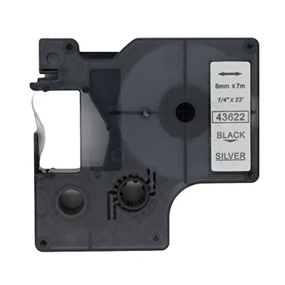 Immagine di BROVACS 1 confezione di nastro adesivo nero su argento compatibile per DYMO D1 43622 6 mm OPA2022