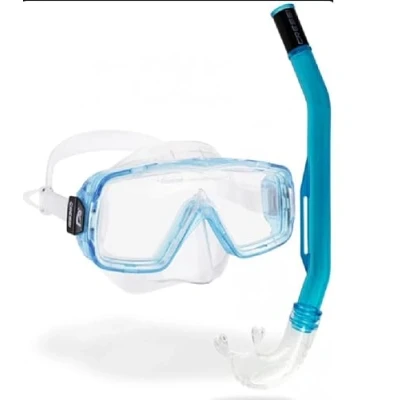 Immagine di CRESSI Sirena &amp; Island 2.0 Clear/Aquamarine Snorkeling Combo Set Maschera + Aeratore 2.0, Trasparente/Acquamarina, Taglia Unica, Unisex