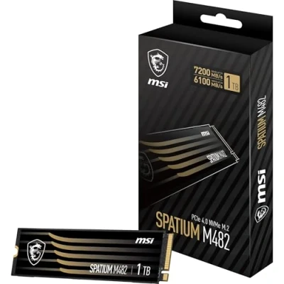 Immagine di MSI SPATIUM M482 SSD 1TB Unità interna PCIe 4.0 NVMe M.2, 7200 MB/s in lettura e 6100 scrittura, 3D NAND, sicurezza dei dati integrata, Center (600 TBW)