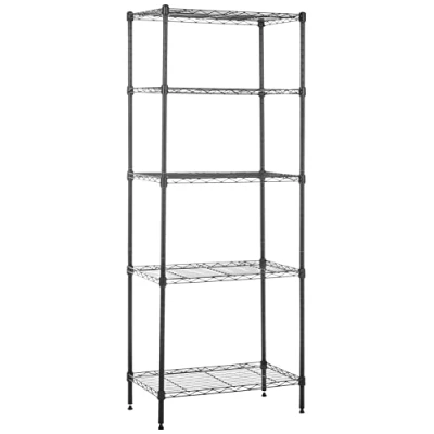 Immagine di Amazon Basics Scaffaliera a 5 ripiani stretti, altezza dei e piedini di livellamento regolabili, senza rotelle, Nero, 60.1 x 35.6 152.4 cm (D W H)