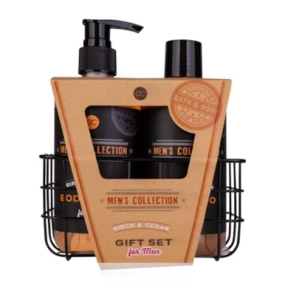 Immagine di Accentra Set regalo MEN&#039;S COLLECTION in cestello metallico, con erogatore di pompa, 300 ml, shampoo da fragranza: betulla e cedro marrone