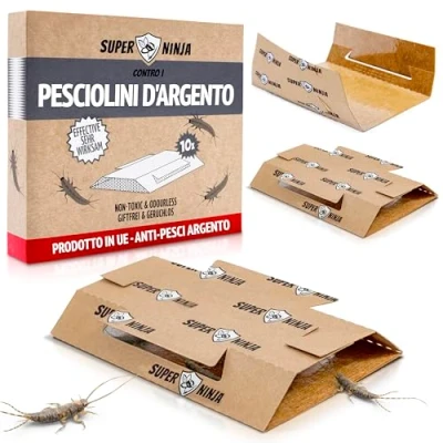 Immagine di Super Ninja Trappola per Pesciolini d&#039;argento Confezione da 10 Ecologica Anti Non Tossico e Facile Usare Altamente Efficace Fino a 3 Mesi (10 Trappola)