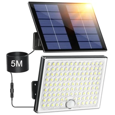 Immagine di Giliwosy Faretto LED da Esterno Solare con Sensore di Movimento, Luce 113 2000mAh 4 Modes IP65 Impermeabile, Luci Solari Giardino 5M Cavo, 1 Pezzo