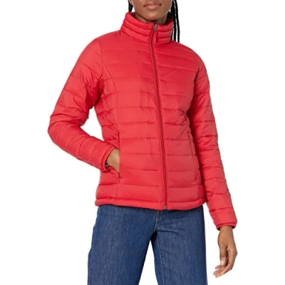 Immagine di Amazon Essentials Piumino Leggero a Maniche Lunghe Resistente all&#039;Acqua Ripiegabile (Disponibile in Taglie Forti) Donna, Rosso, XXL