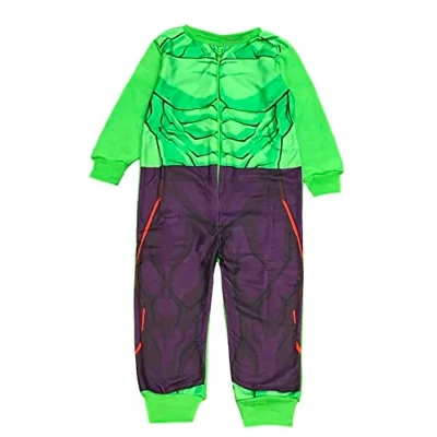 Immagine di Marvel Incredible Hulk Pigiama intero in pile, per bambini e bambine, colore: Verde, età 2 6 anni, 3 4 Anni