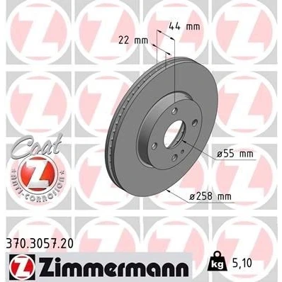 Immagine di ZIMMERMANN COAT Z 370.3057.20 Disco freno 258 22 5/4 4 100 ventilazione interna rivestito MAZDA: 2 Hatchback, MX 5 IV