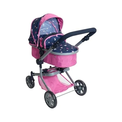 Immagine di Bayer Chic 2000 595 33 passeggino per bambole Mika, combinato 2 in 1, bambini dai 4 agli 8 anni, Butterfly, Pink Navy, 73 x 41 82 cm
