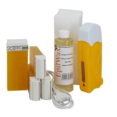 Immagine di Epilwax Kit Ceretta Completo per Depilazione con cera Include 4 Cartucce Roll on in miele, Scaldacartucce, 100 strisce e olio cerante
