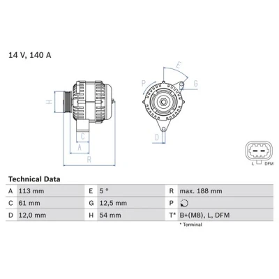 Immagine di BOSCH 0 986 080 380 Alternatore 14V 140A OPEL: Astra H Caravan, Hatchback, Zafira B, SAAB: 9 3 Sedan, Cabrio, Station Wagon