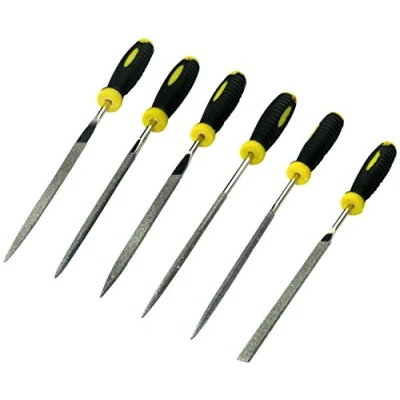 Immagine di AERZETIX Set di 6 lime diamantate triangolari/piatte/tonde/semitonde/quadrate Lunghezza 150mm Sagomatura metallo/legno/plastica Impugnatura bimateriale Precisione/Ago/Affilare C45964