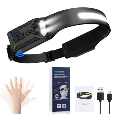 Immagine di Oderra Torcia Frontale, Frontale Led Ricaricabile, Sensore di Movimento, 8 Modalità Illuminazione, Con Indicatore Batteria, Impermeabile IPX5, Lampada per Campeggio ed Emergenza