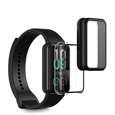 Immagine di kwmobile 2x Custodia Rigida Smartwatch Compatibile con Huami Amazfit Band 7 Cover Case Vetro Temperato Orologio Fitness nero/trasparente