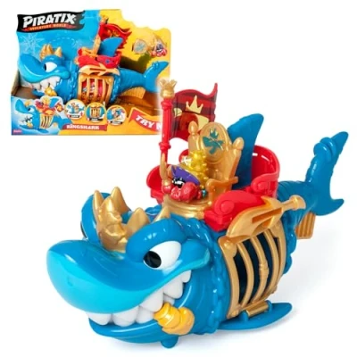 Immagine di Piratix ADVENTURE WORLD King Shark Squalo articolato, con una gabbia per catturare i rivali. Include 1 squalo, Tesoro Esclusivo, Esclusivo e Accessorio