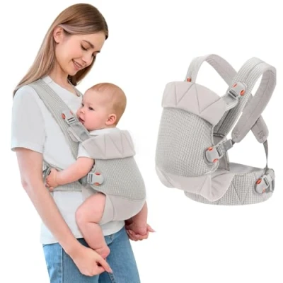 Immagine di IULONEE Ergonomico marsupio per Neonati Regolabile Porta Bebè Portabebè Neonato Baby Carrier Wrap Confortevole Bambini Toddler Grigio