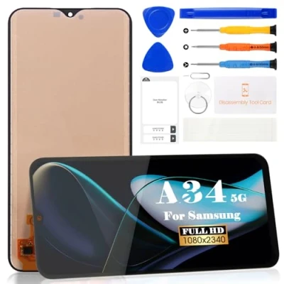 Immagine di SRJTEK Schermo LCD TFT per Samsung Galaxy A34 5G A346 display SM A346E, A346B, A346B/DS, touch screen, parti di riparazione con strumenti (senza cornice, nero)