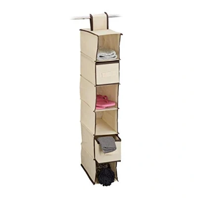 Immagine di Relaxdays Organizer Armadio per Stoffa, 6 Scomparti, 2 Cassetti, Scaffale da Appendere; Beige, 30x14.5x82 cm (10020570_127)