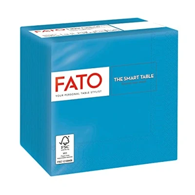 Immagine di Fato, Tovaglioli di Carta Monouso, Ideali per Aperitivo e Cocktail, Confezione da 100 tovaglioli, Formato 24x24 Piegati in 4, 2 veli, Colore Turchese, 100% Pura Cellulosa, Certificata FSC