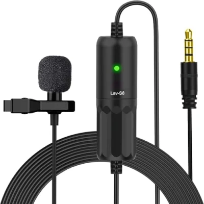 Immagine di Moman S8 Lapel microfono con clip da 8 metri, lavalier, condensatore omnidirezionale, mini cavo per fotocamera DSLR, cellulare, registratore audio, mixer, intervista,