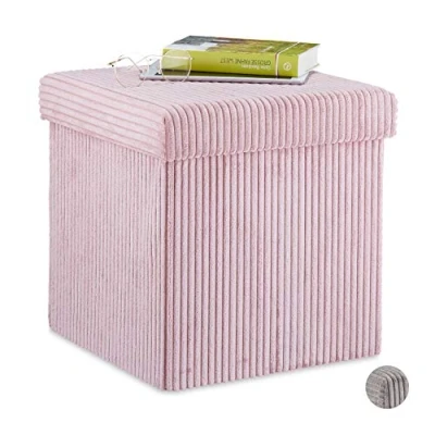 Immagine di Relaxdays Pouf, Pieghevole, Sgabello Imbottito con Contenitore, Quadrato, Coperchio, HxLxP: 38 x cm, Pannelli MDF, Velluto, gommapiuma, Colore: Rosa, 1 pz