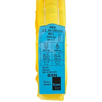 Immagine di Braun 30041RS Cinghia di recupero 3000 kg, lunghezza utile 2 m, con anima in poliestere, colore: Giallo