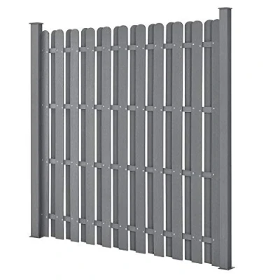 Immagine di NEU.HOLZ Steccato per Giardino Staccionata con Doghe e 2 Colonne in WPC Legno Composito Recinzione Base Acciaio 185 x 193 cm Grigio