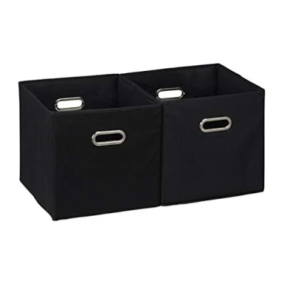 Immagine di Relaxdays Set da 2 Cestini Porta Oggetti, senza Coperchio, con Manico, Pieghevole, Ceste Quadrate di Stoffa, 30 cm, Nero