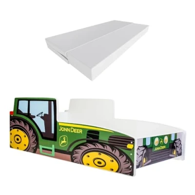 Immagine di KOBI Letto Bambini Auto Tema Trattore Verde 160 x 80 CM Forma Macchina per Bambino Lettino Automobile Singolo Lettini Bambina con Materasso