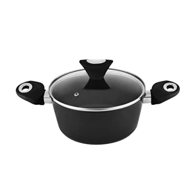 Immagine di Venga! Pentola da 20 cm Con Coperchio, Capacità 2,5 L, Rivestimento Antiaderente, Lavabile in Lavastoviglie, Fondo a Induzione Turbo, Manici Ergonomici Soft Touch, Nero/Argento, VG POT 3000